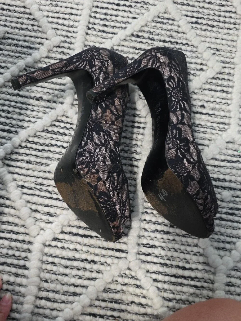 Gianni Bini Black Lace Overlay Blush Pointed-Toe Pumps